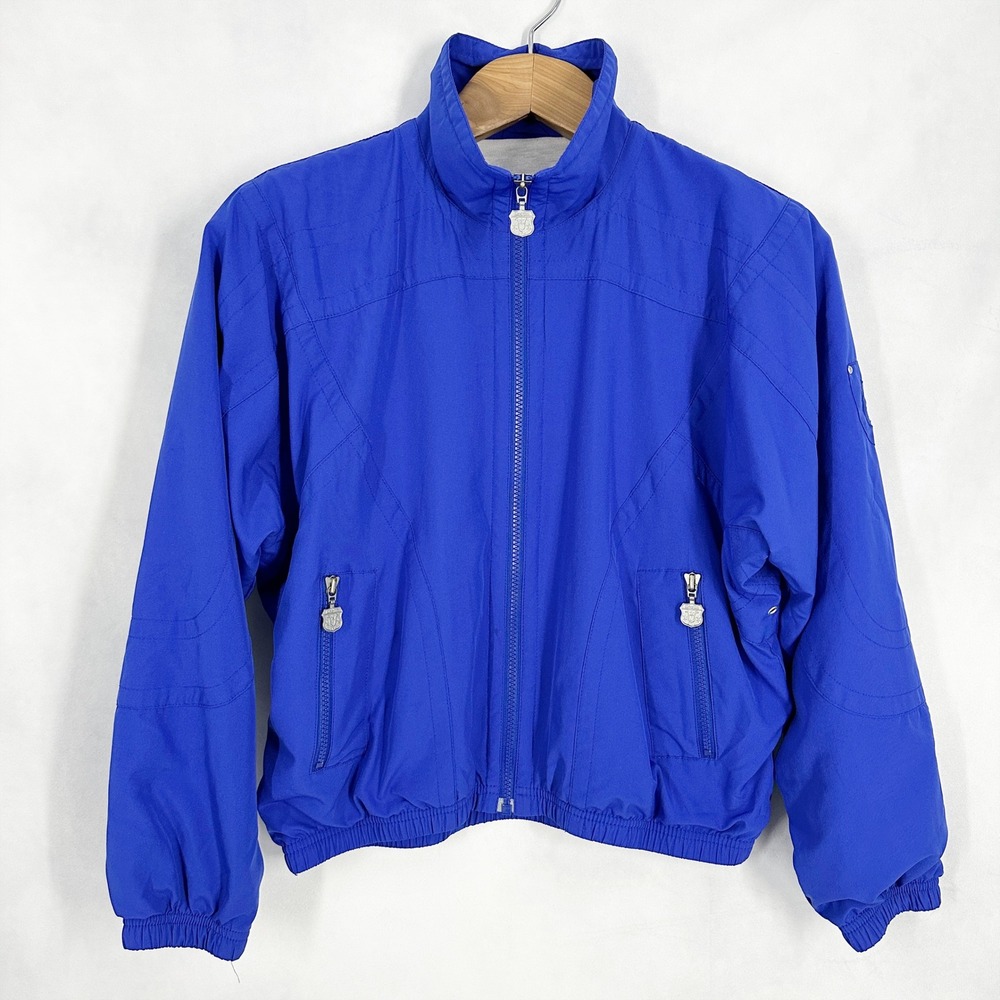 Vintage Kaelin Royal Blue Full Zip Bomber Jacket Womens Size Small 90s Sporty
